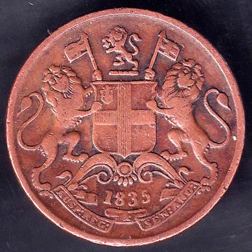 East India Company 1835 One Quarter Anna Coin HSK 134