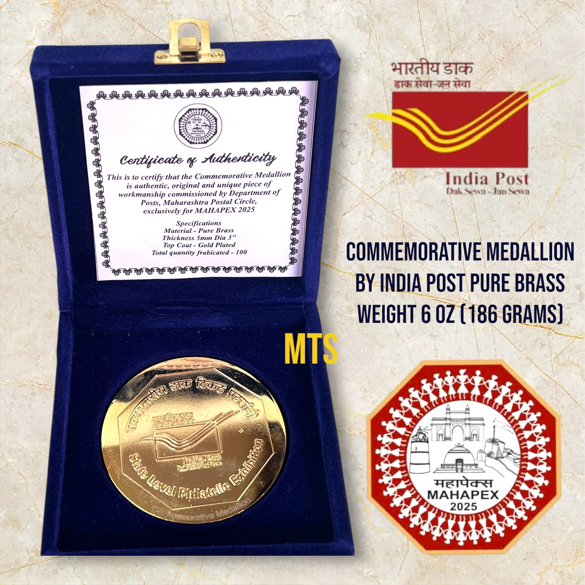 Commemorative Medal issued by India Post for mahapex 2025